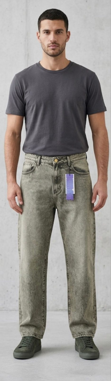 "Olive Acid Stone" Straight Fit Jeans